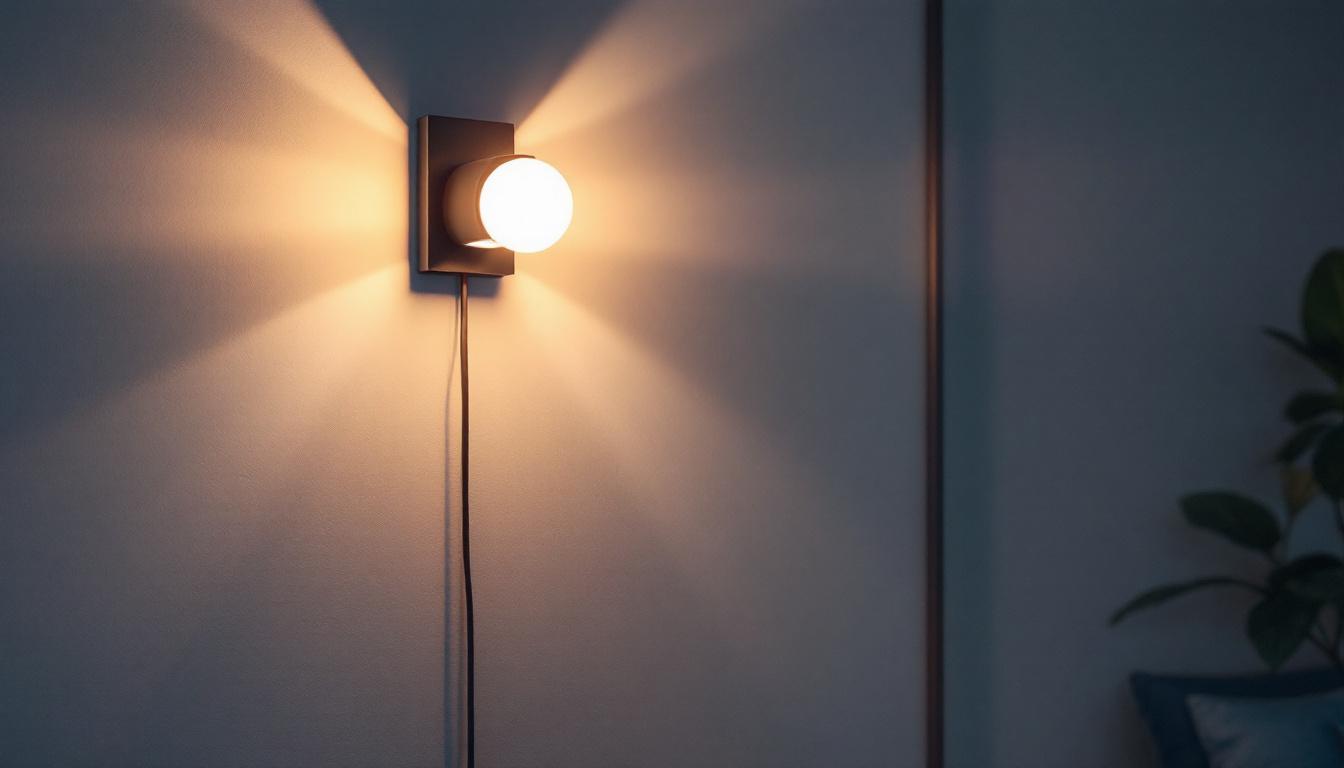 A photograph of a stylish wall-mounted led fixture illuminating a modern living space