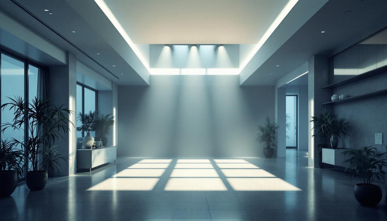 A photograph of a modern interior space featuring floor-to-ceiling lights