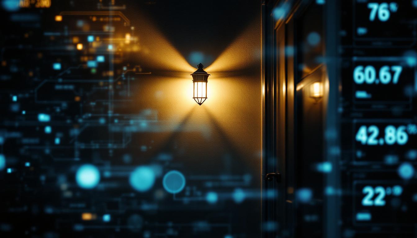 A photograph of a beautifully illuminated front door featuring a stylish light fixture