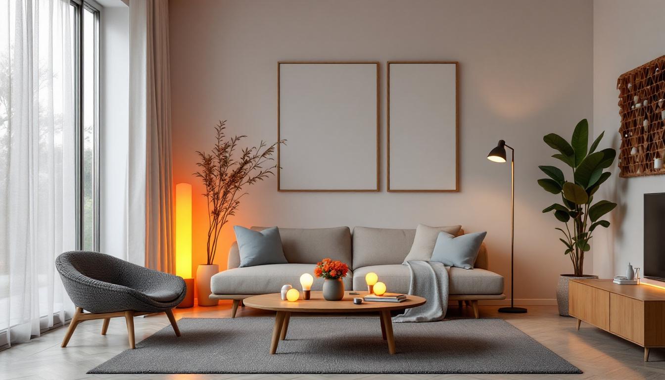 A photograph of a beautifully designed living space illuminated by various led bulbs