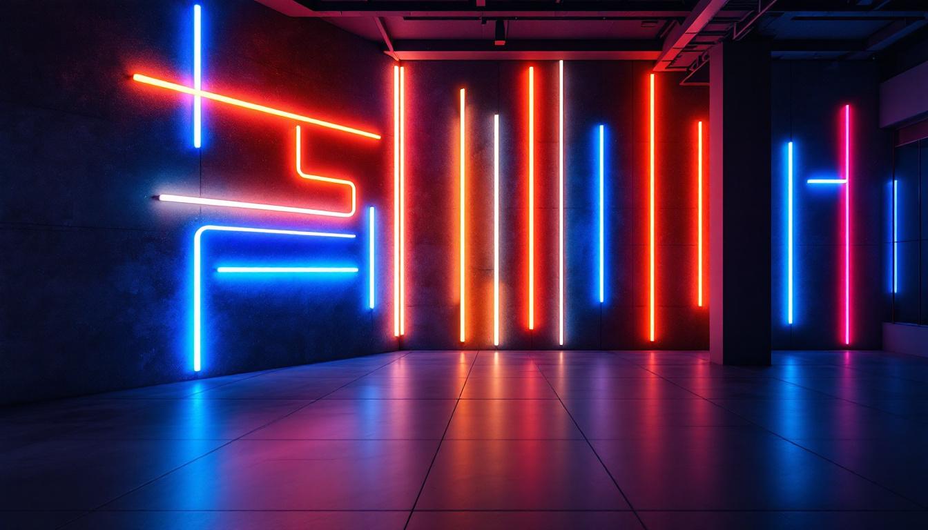 A photograph of a beautifully illuminated interior space showcasing wall led light strips in various designs and colors