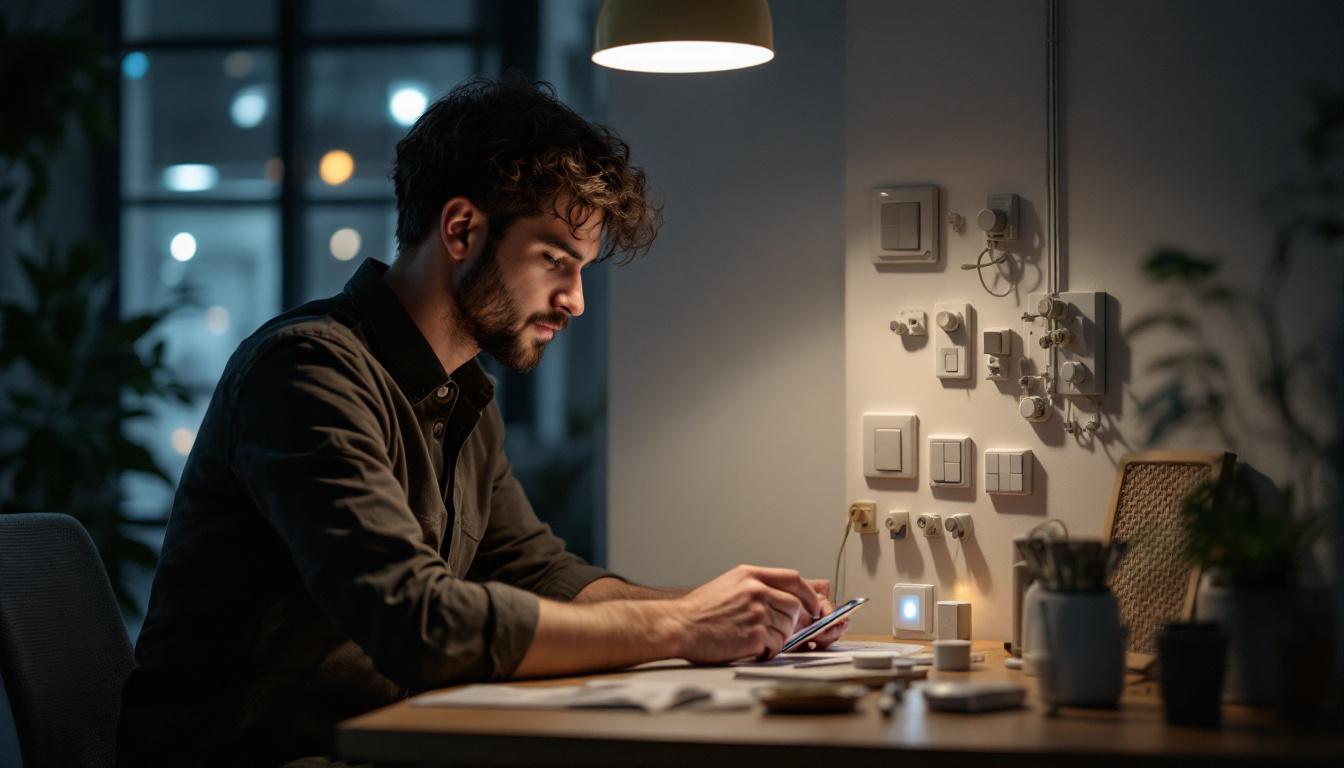 A photograph of a lighting engineer at work