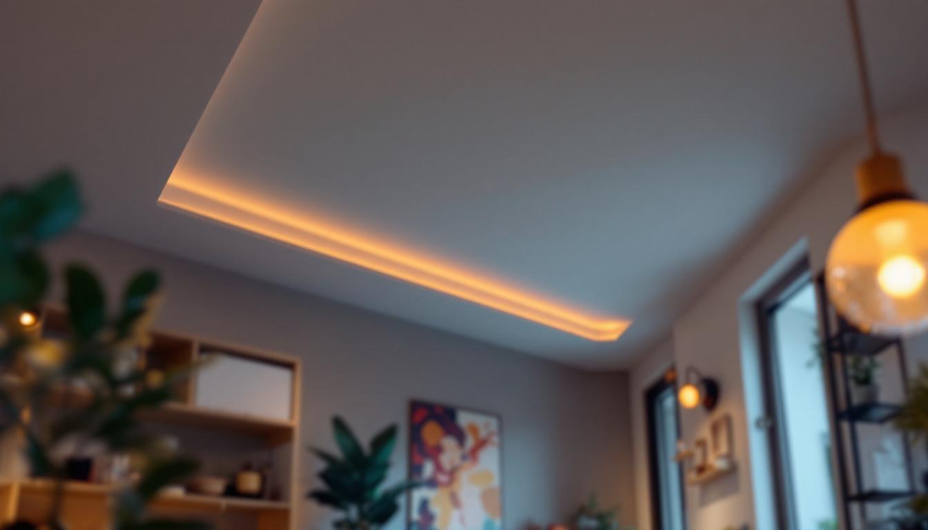 A photograph of a stylish interior space featuring 6-inch eyeball recessed led lights in action