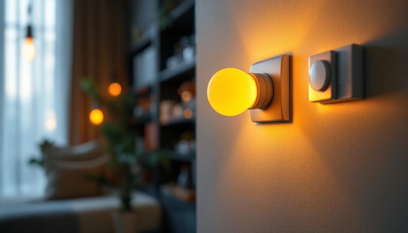 A photograph of a modern living space featuring various led bulbs with dimmers in use