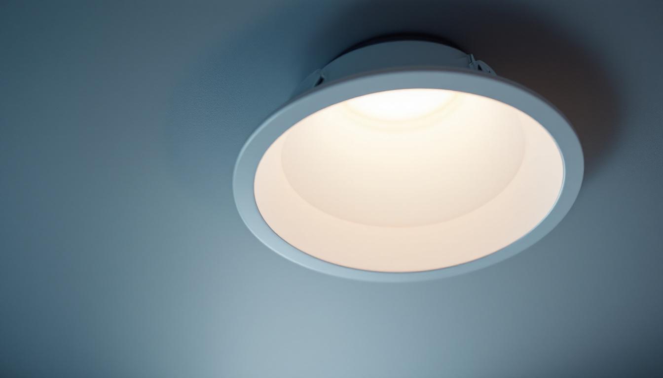 A photograph of a close-up of a recessed lighting fixture with a diffuser in place