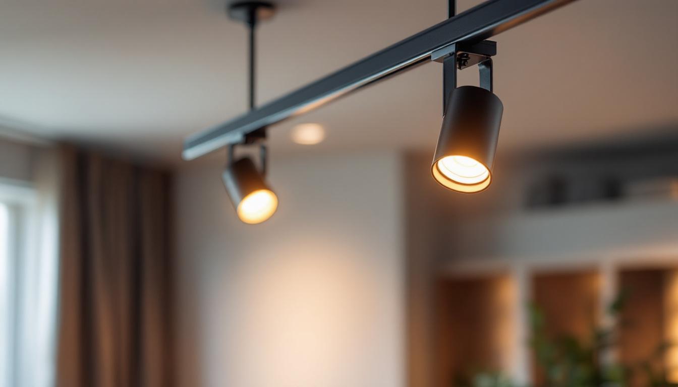 A photograph of a beautifully designed track lighting setup in a modern interior space