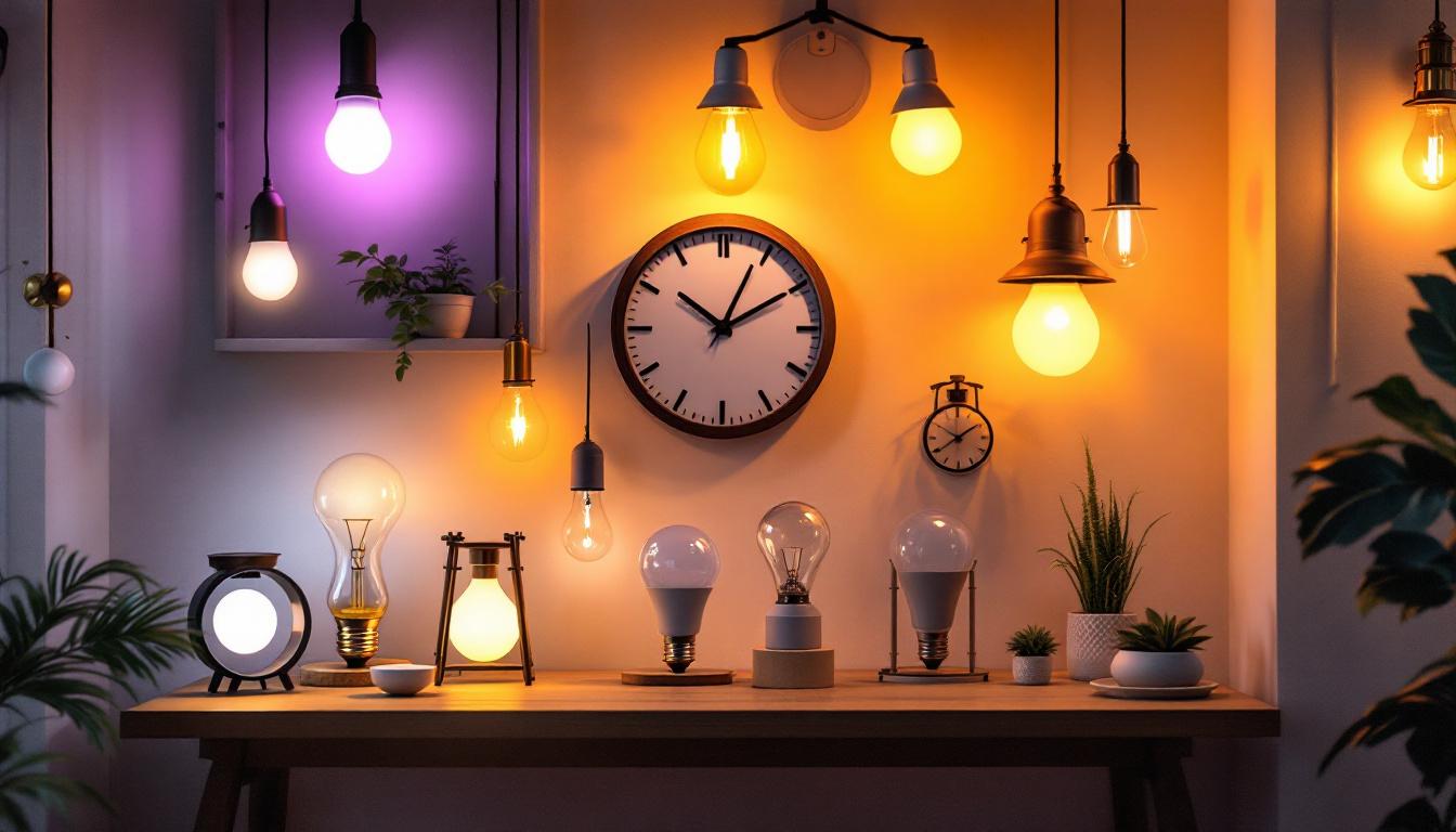 A photograph of a well-lit room showcasing various types of lighting fixtures on sale