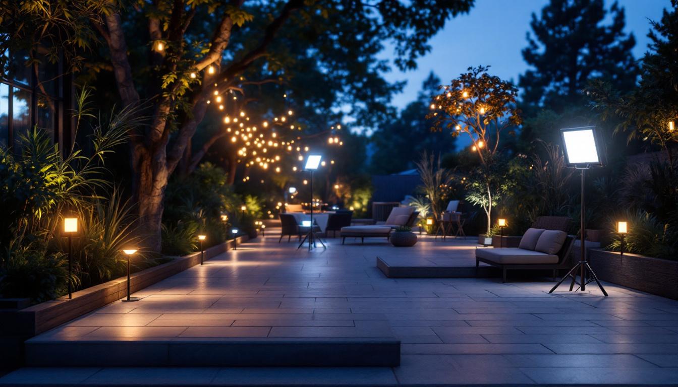 A photograph of a beautifully lit outdoor space featuring various styles of portable lights in use