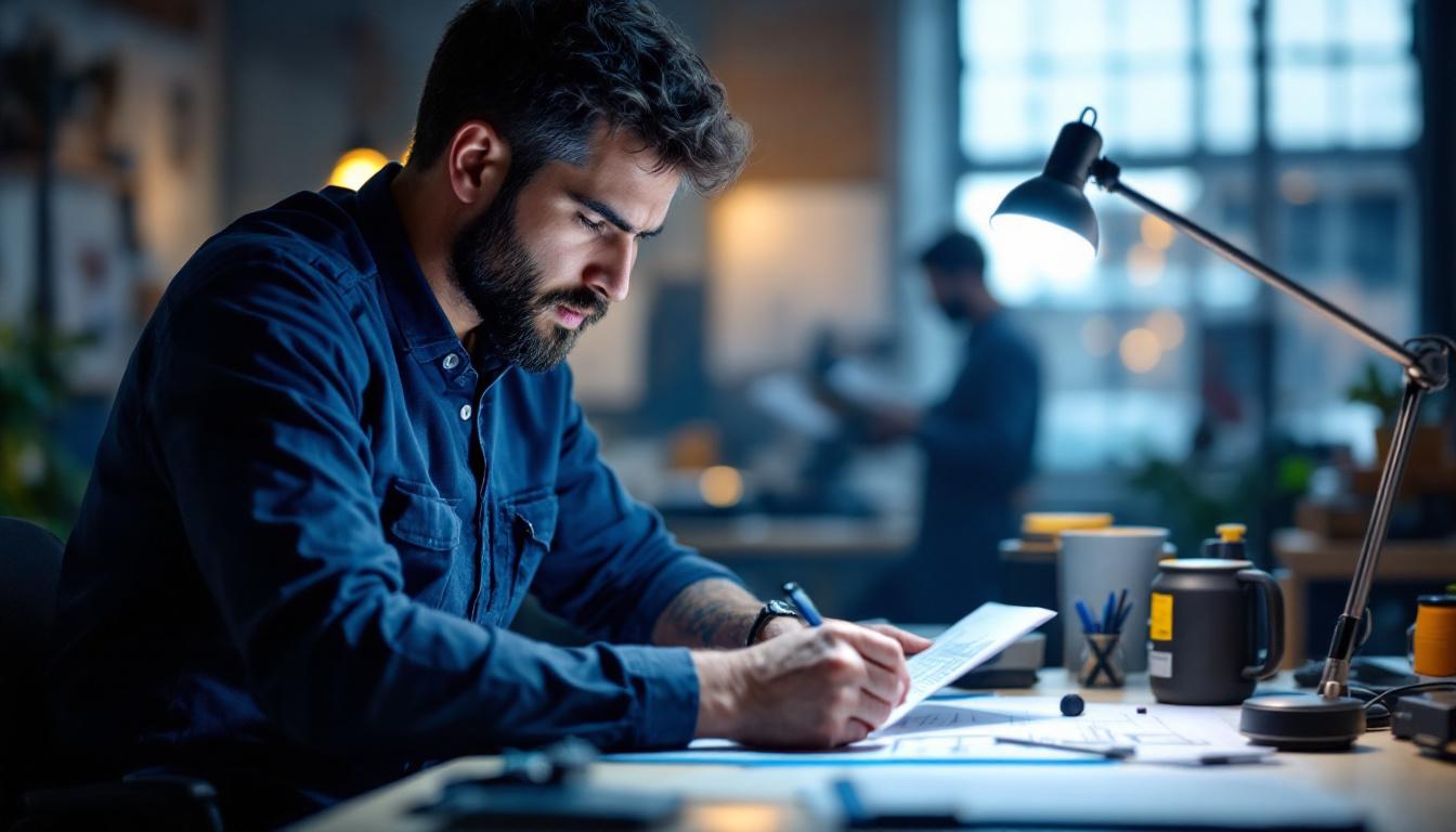 A photograph of a well-lit workspace featuring a modern led work light in use