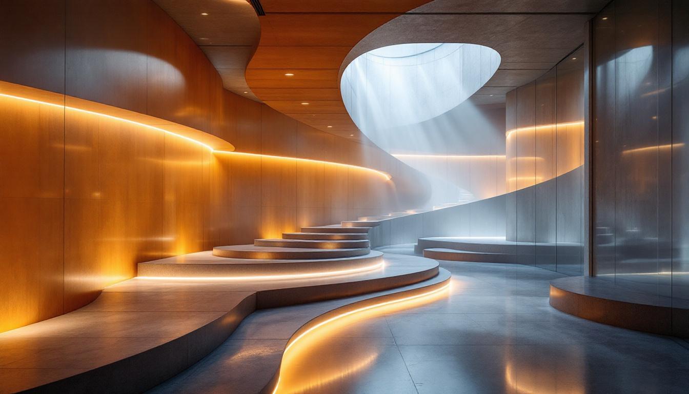A photograph of a dynamic lighting installation in an architectural space