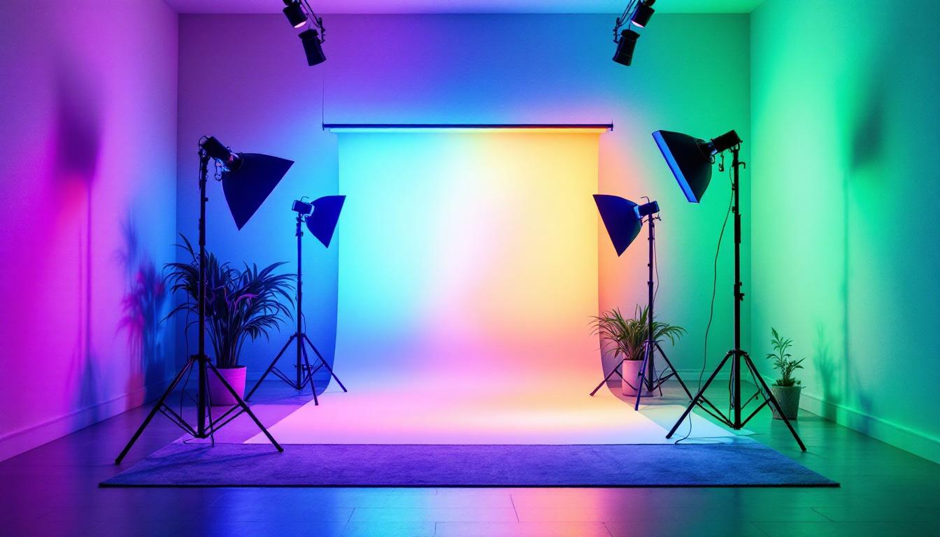 A photograph of a large uv light setup in a contrasting environment