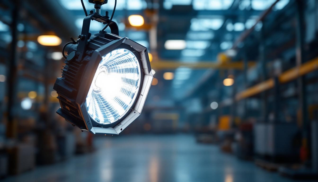 A photograph of a high-intensity discharge light fixture in use