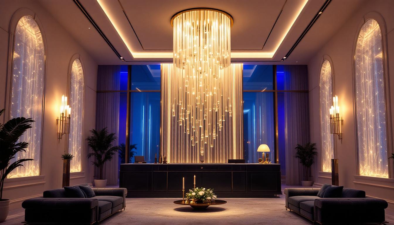 A photograph of a beautifully designed large-scale chandelier installation in an elegant space