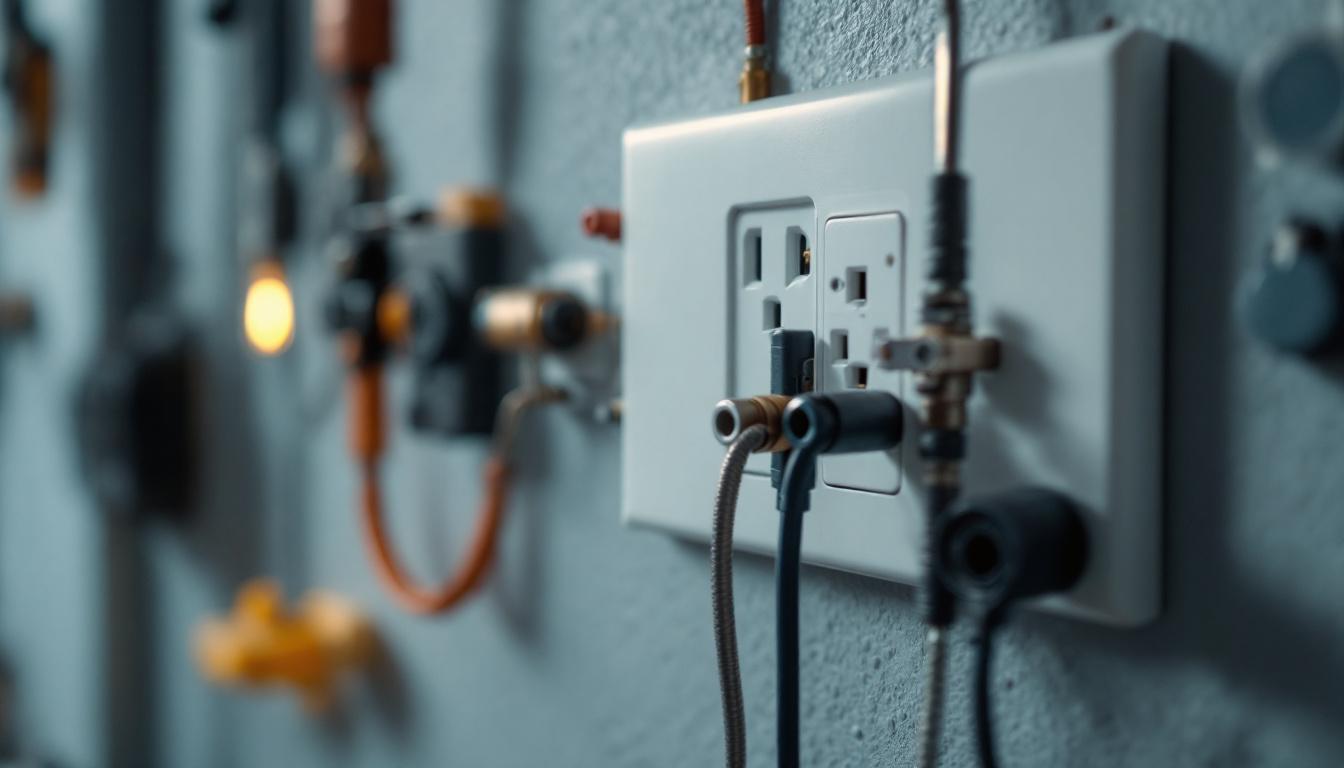A photograph of a close-up of a standard wall outlet in a modern setting