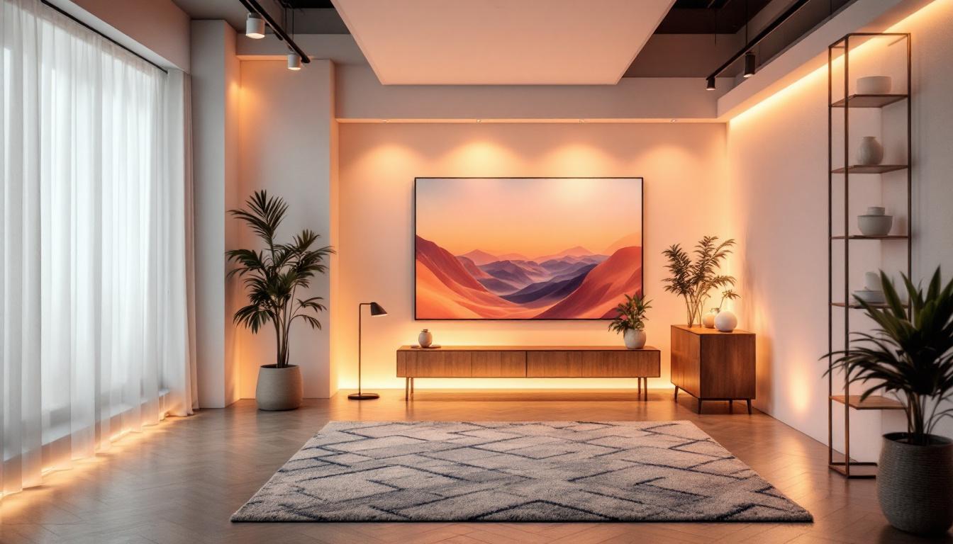 A photograph of capture a photograph of a beautifully illuminated space featuring direct wire led tape lights