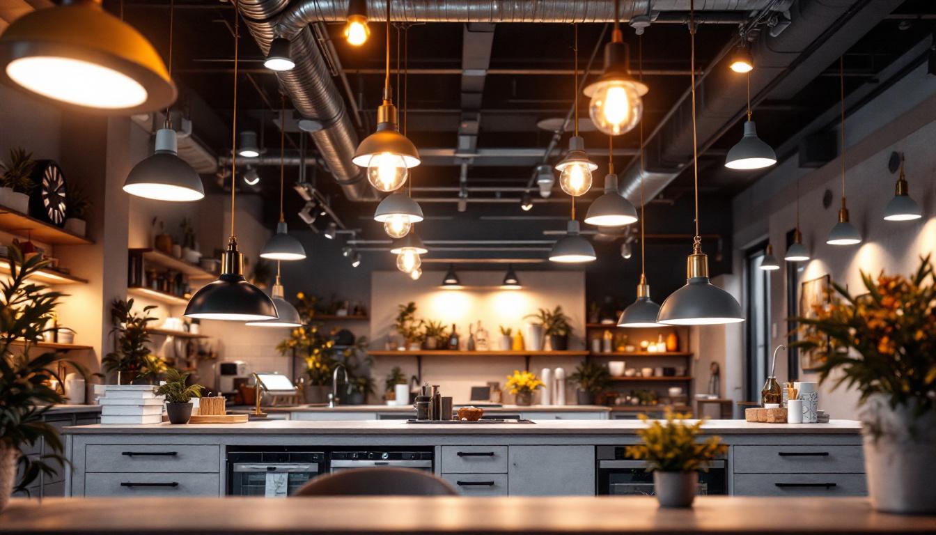 A photograph of a well-lit commercial space showcasing various cmh lighting fixtures in use