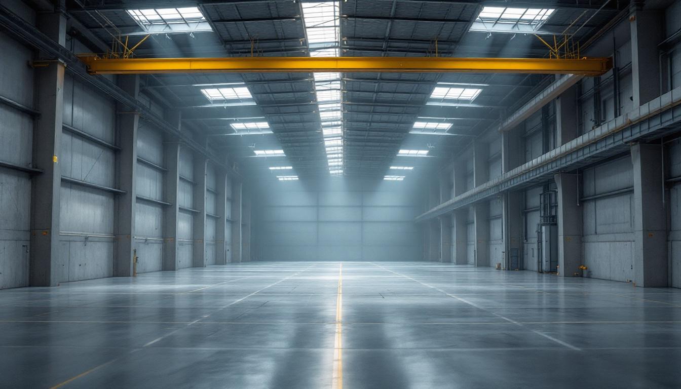 A photograph of a spacious high bay warehouse interior