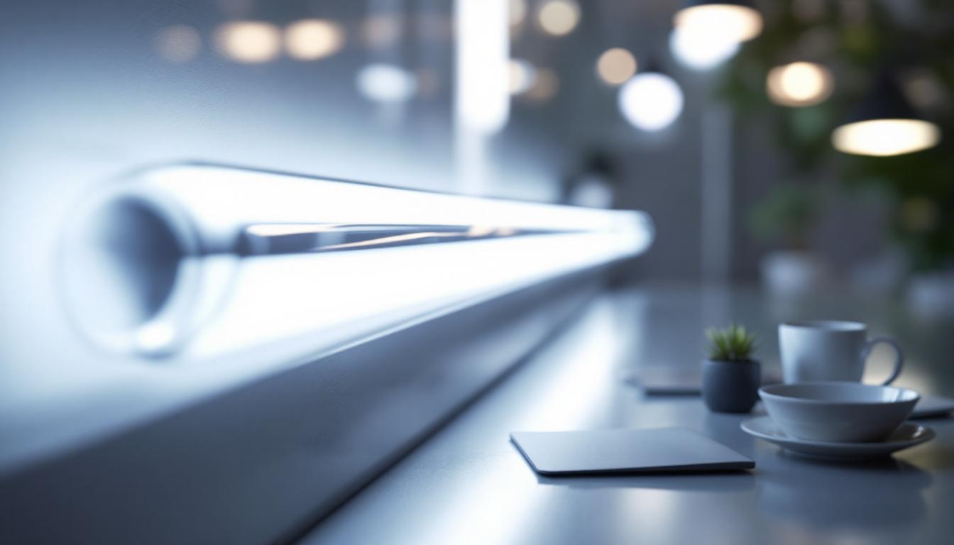 A photograph of a philips f32t8 tl850 fluorescent tube in a well-lit environment