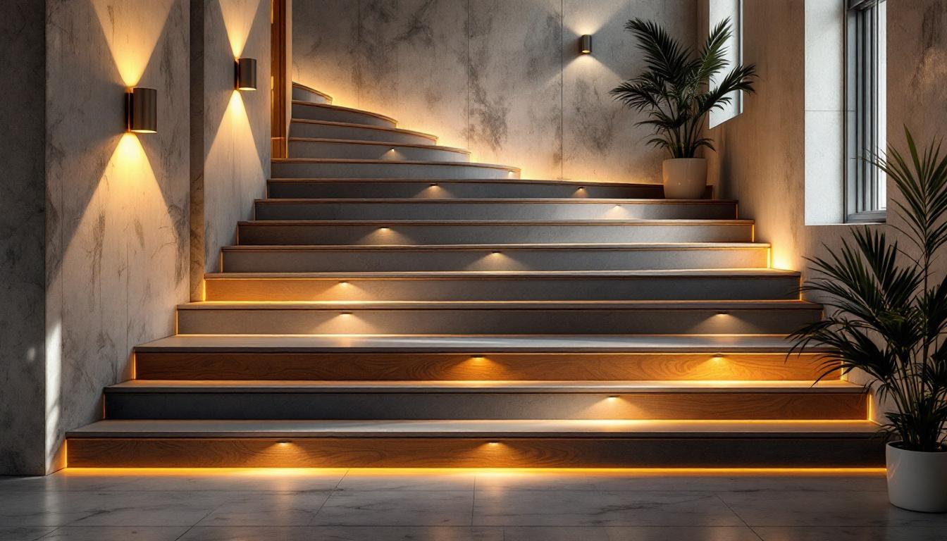 A photograph of a beautifully designed set of lamp stairs showcasing various styles and materials