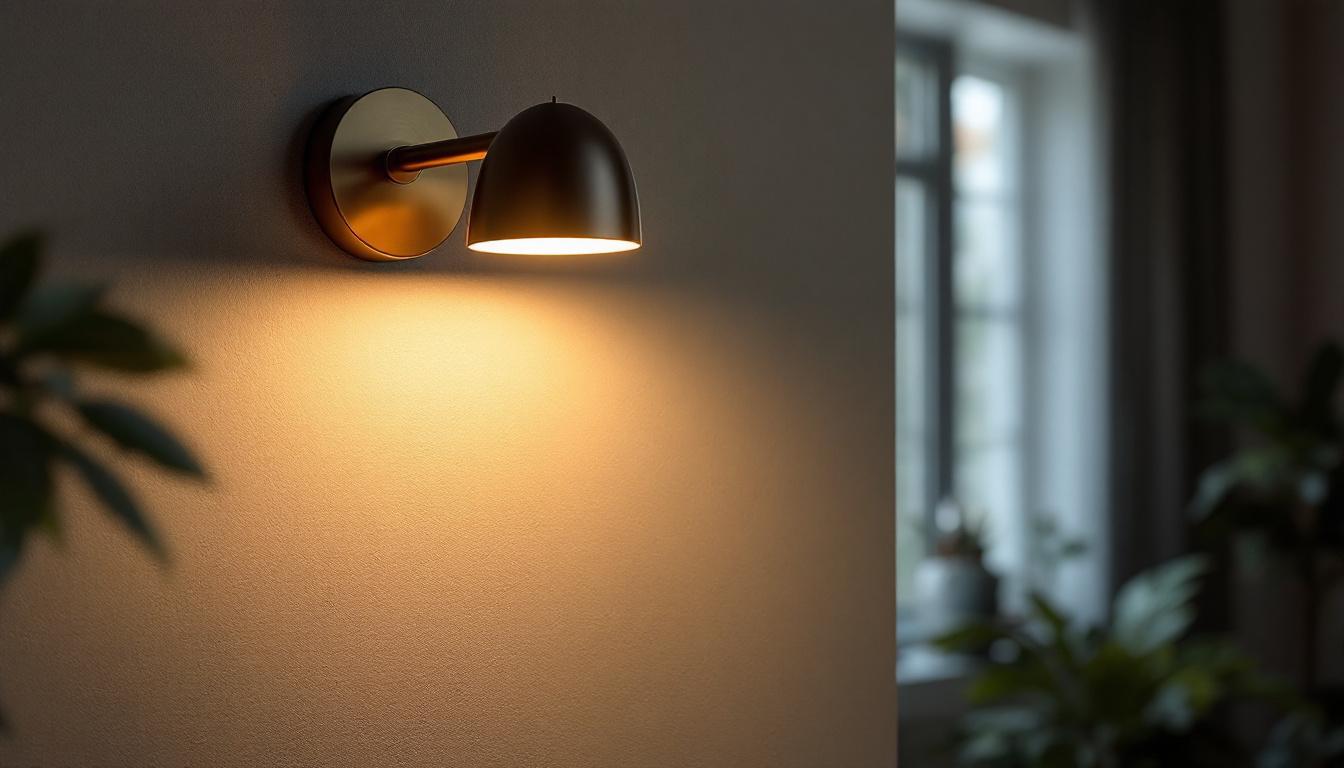 A photograph of a stylishly designed 12v wall sconce mounted on a wall in a well-lit