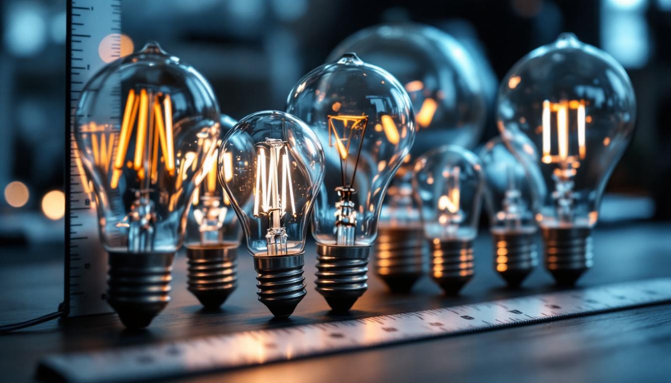 A photograph of a close-up shot of various t5 bulbs displayed alongside a ruler or measuring tape