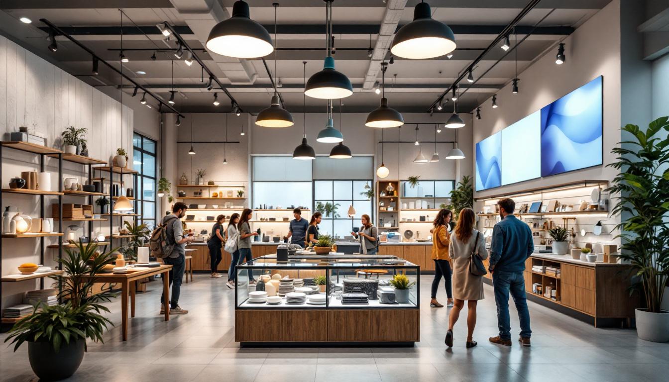 A photograph of a well-lit retail space showcasing various led lighting solutions