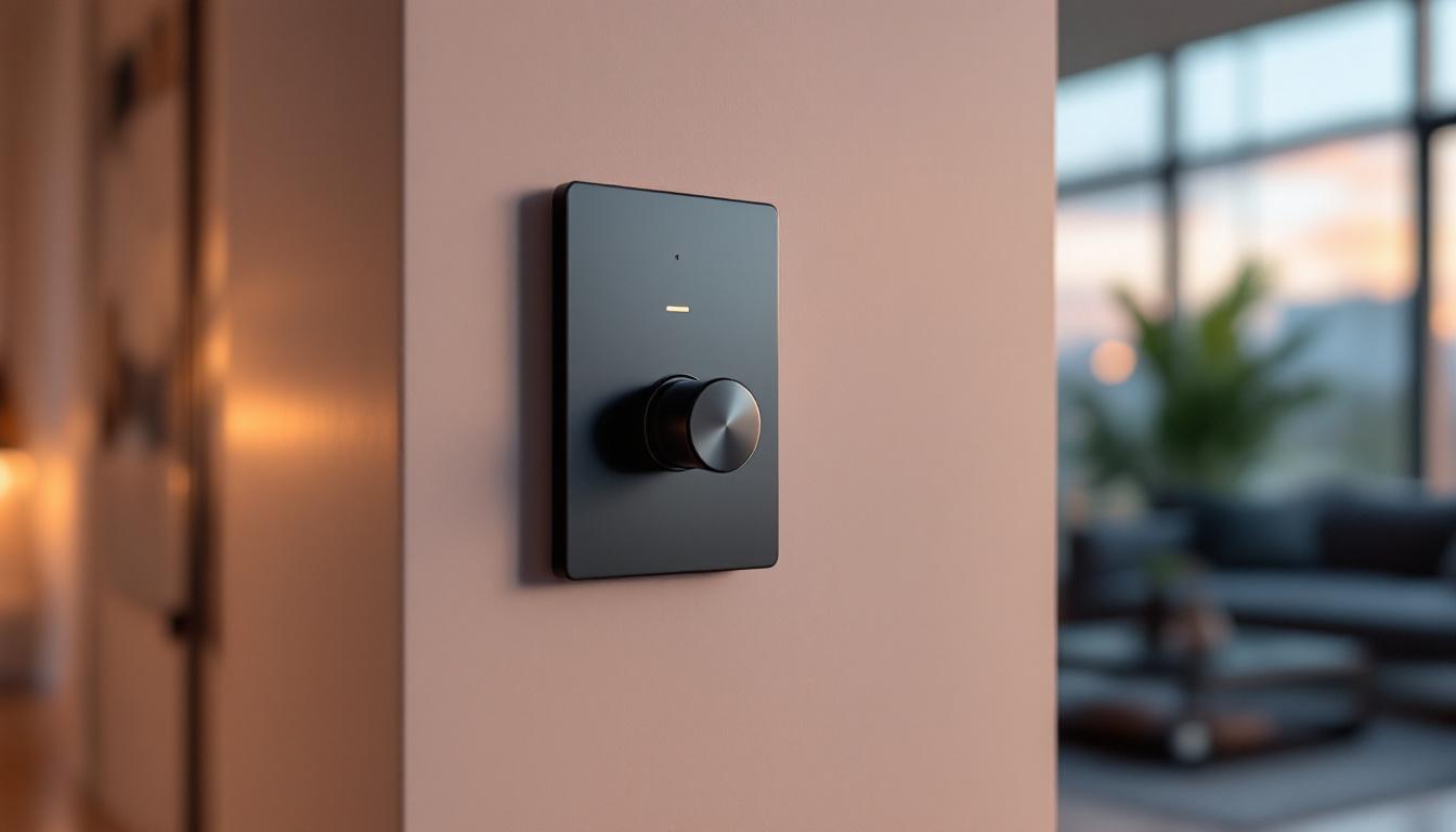 A photograph of a modern dimmer switch in a stylish home setting