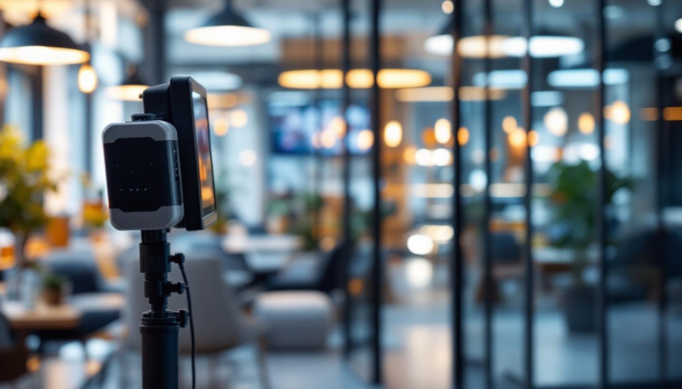 A photograph of a modern commercial lighting control system in action