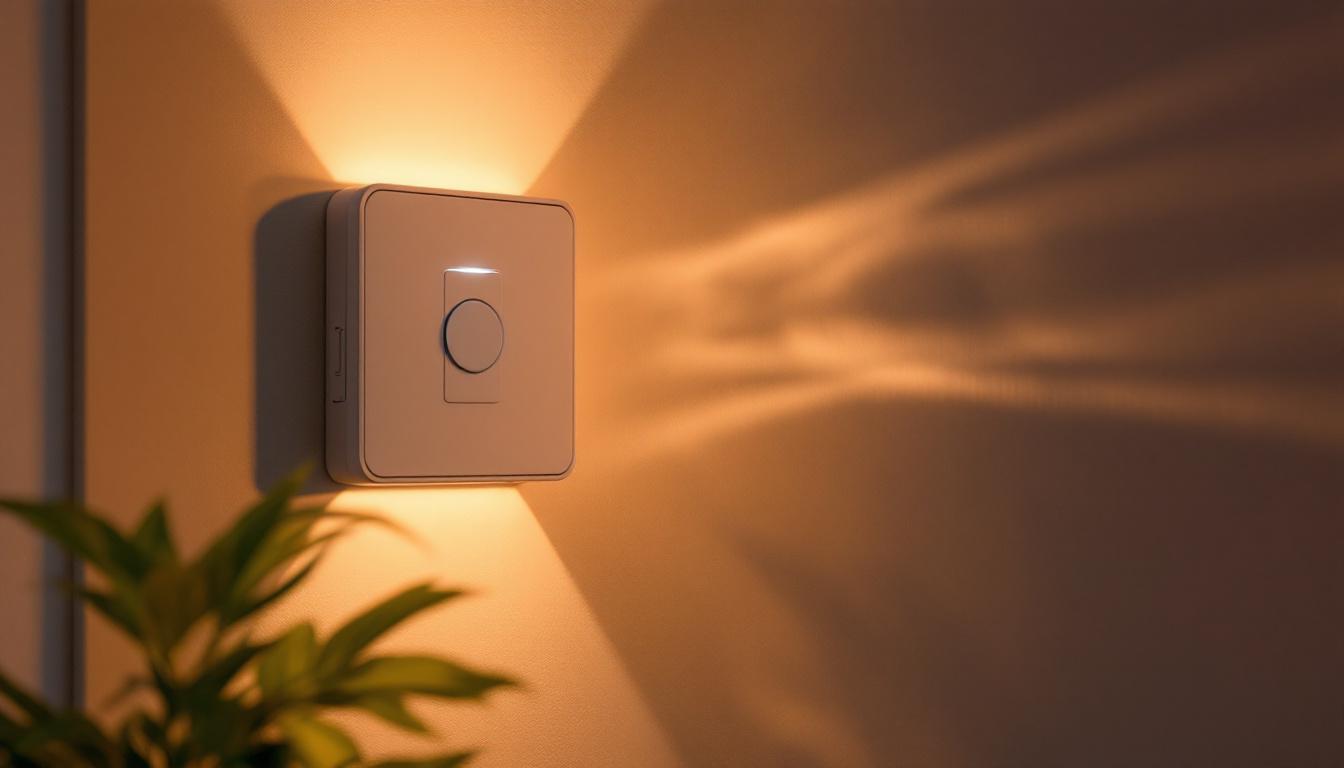 A photograph of a wall switch motion detector installed in a modern home setting