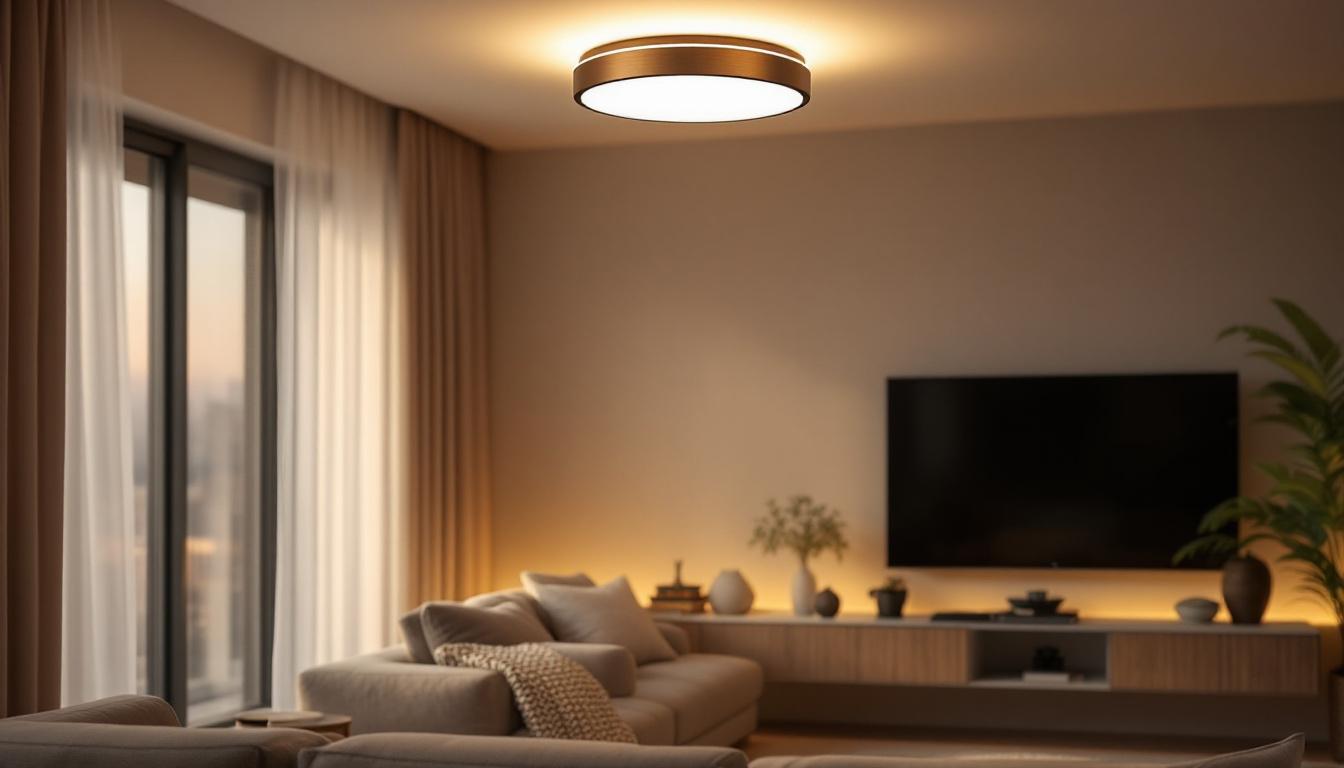 A photograph of capture a photograph of an elegant yet affordable ceiling light fixture installed in a modern living space