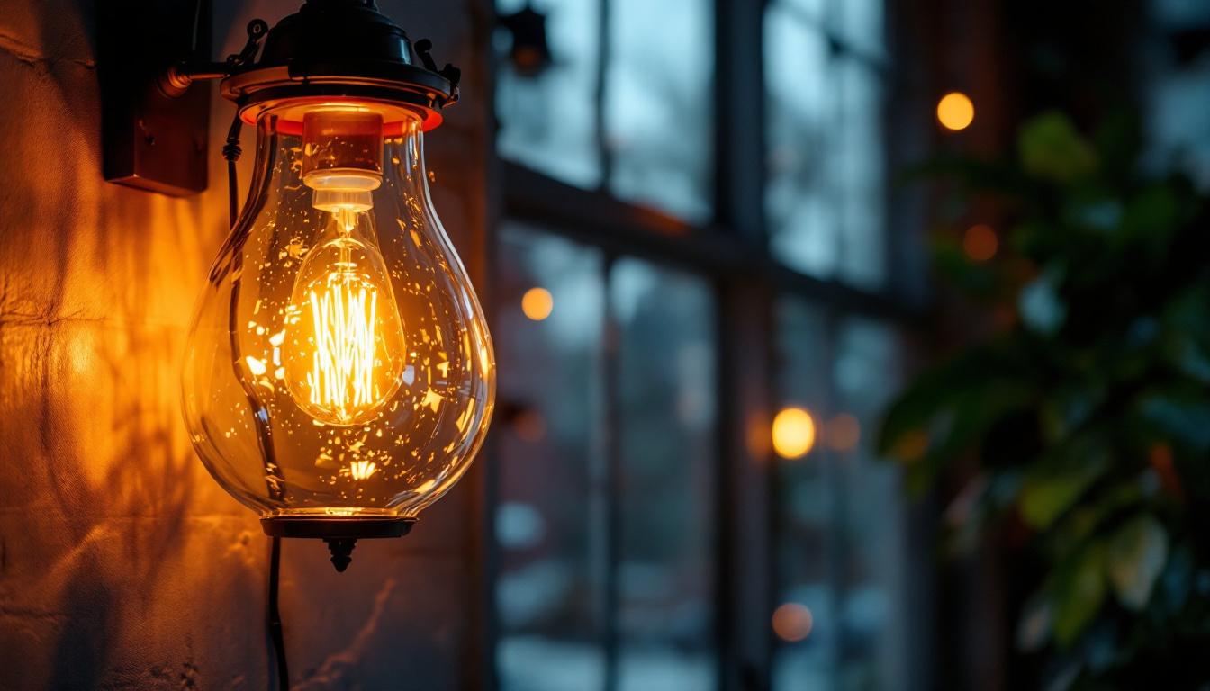 A photograph of a beautifully designed hanging glass lantern illuminated in a modern setting