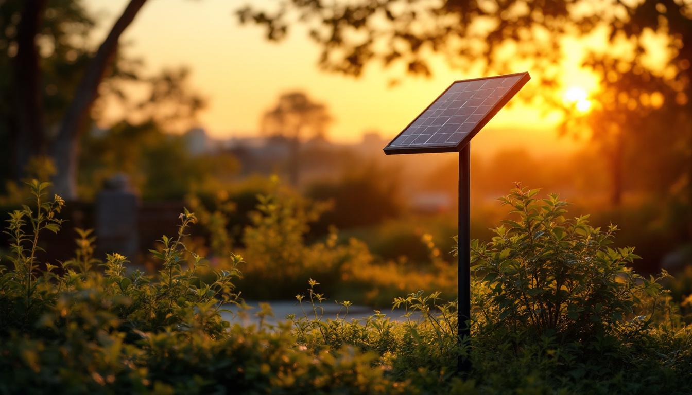 A photograph of a solar light installation in an outdoor setting