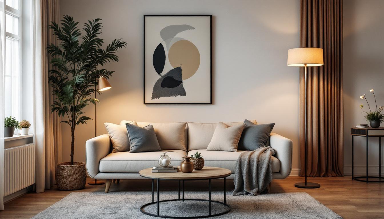 A photograph of a stylishly decorated living space featuring various discount floor lamps in use
