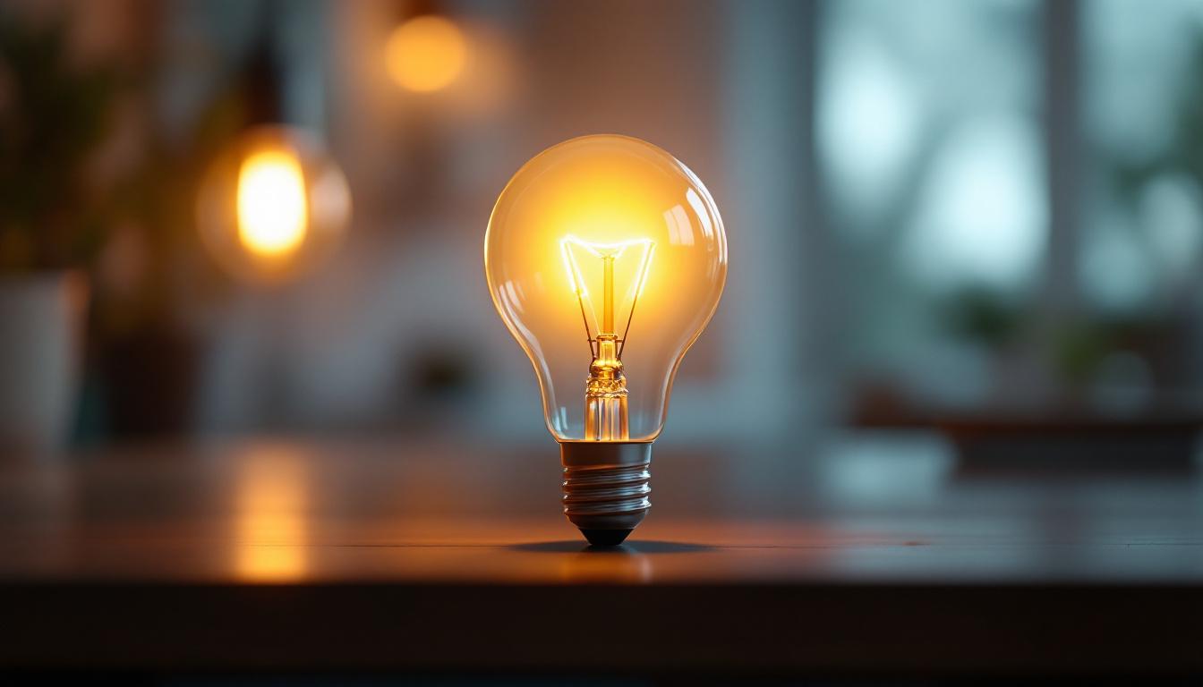 A photograph of a type a lightbulb in a well-lit setting