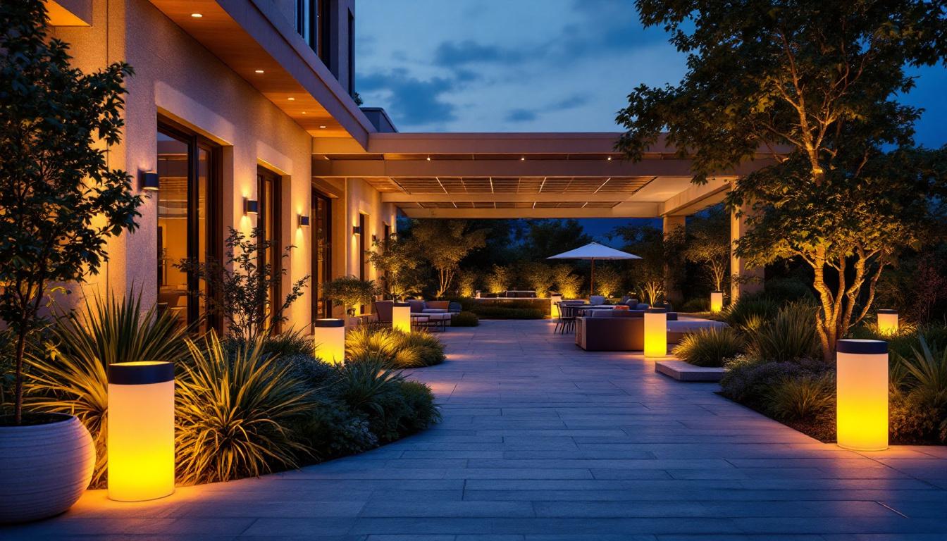 A photograph of a beautifully illuminated outdoor space at dusk