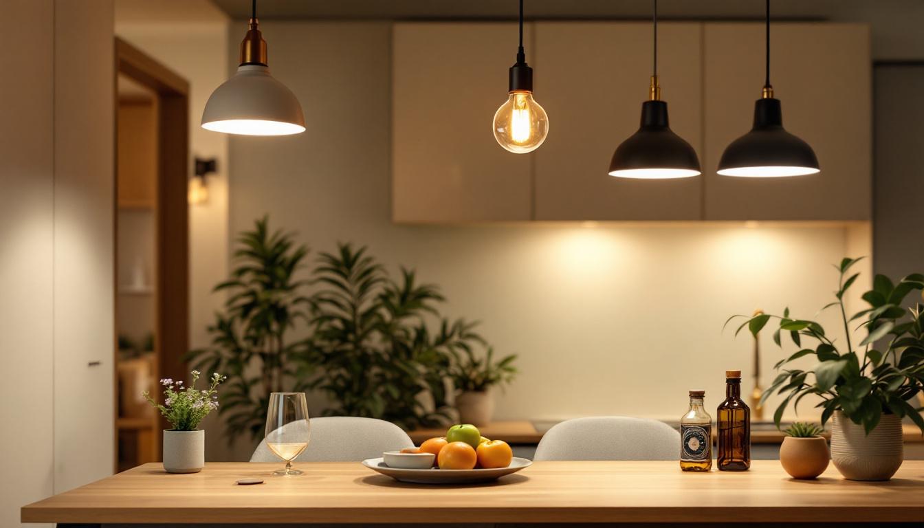 A photograph of a well-lit apartment interior showcasing various types of stylish light fixtures