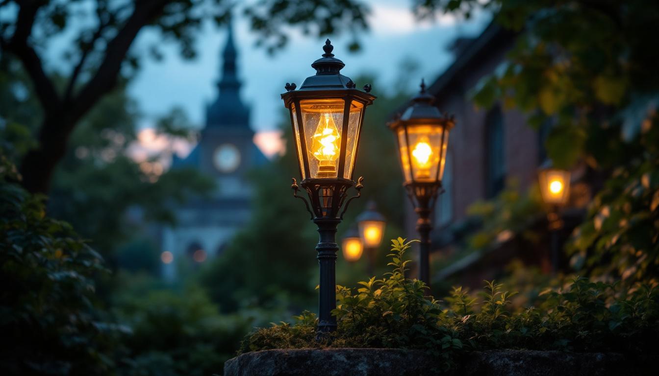 A photograph of a beautifully restored vintage gas lamp