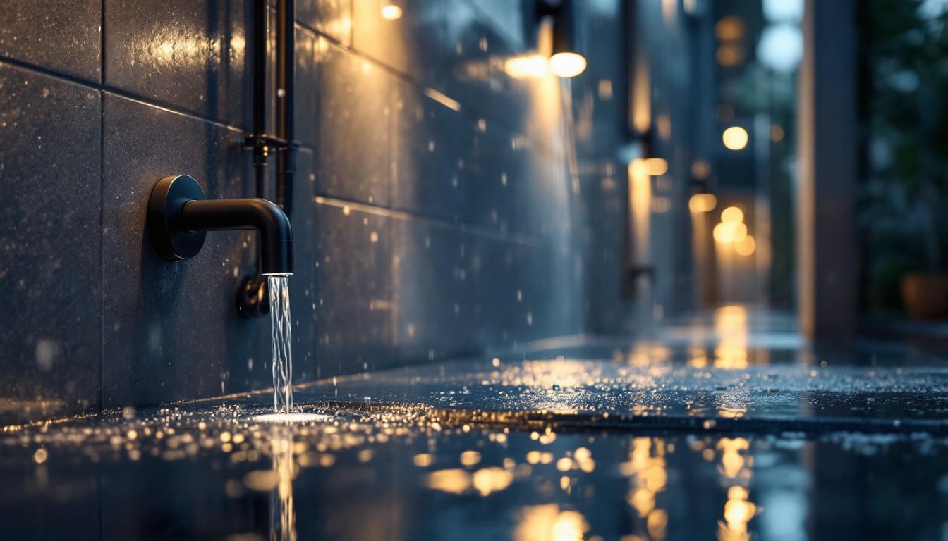 A photograph of a well-lit wet location featuring recessed pot lights installed in a bathroom or outdoor area