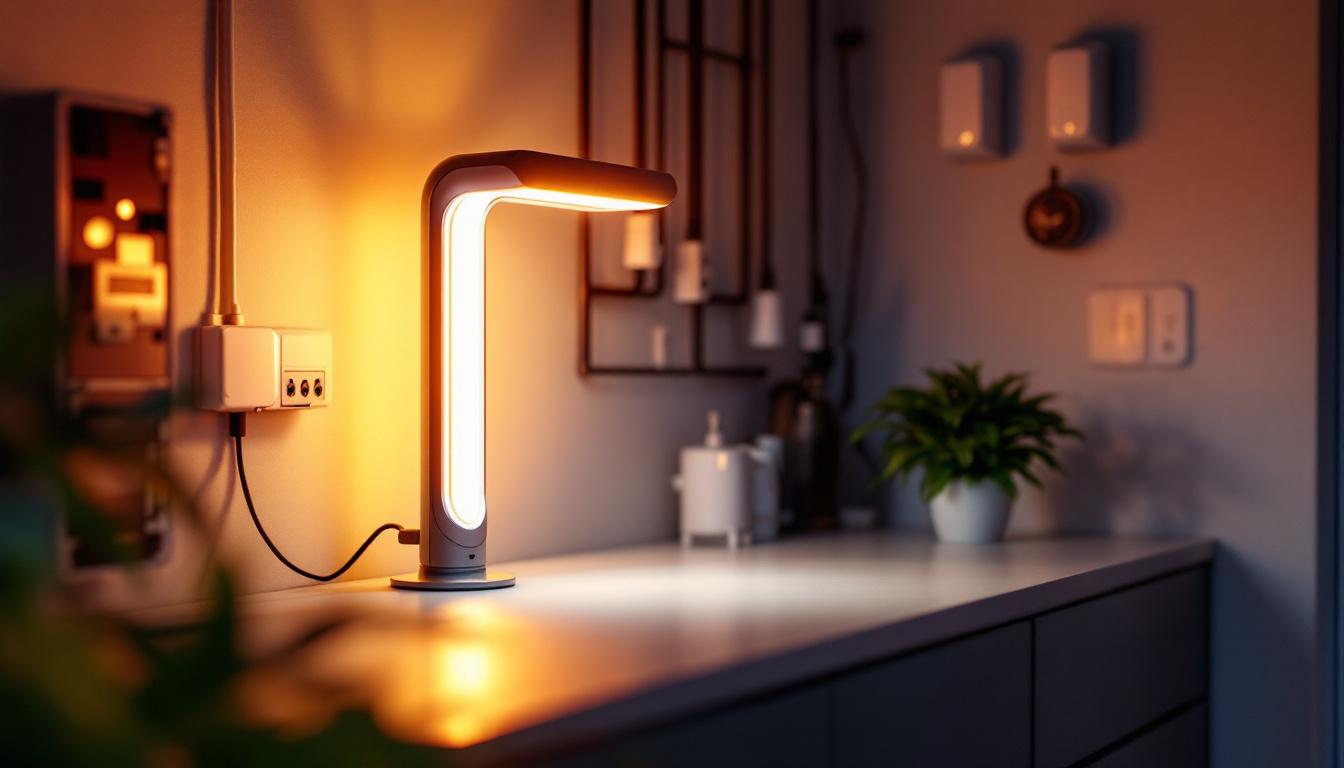 A photograph of a uv-c germicidal lamp in a modern lighting setup