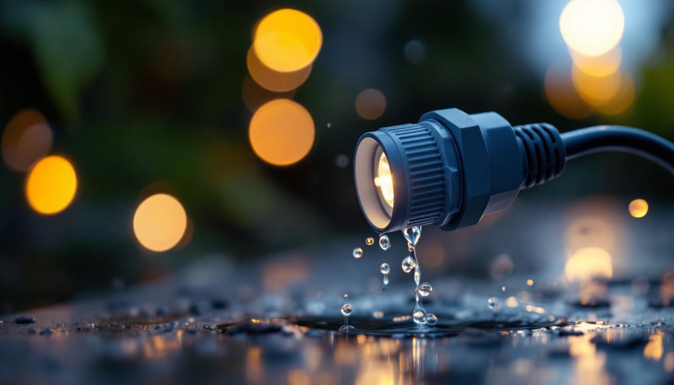 A photograph of a close-up shot of a waterproof plug connector in use
