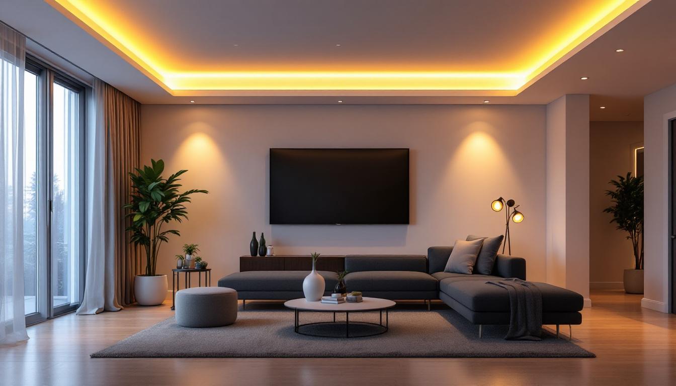 A photograph of a beautifully designed room featuring modern recessed led lighting