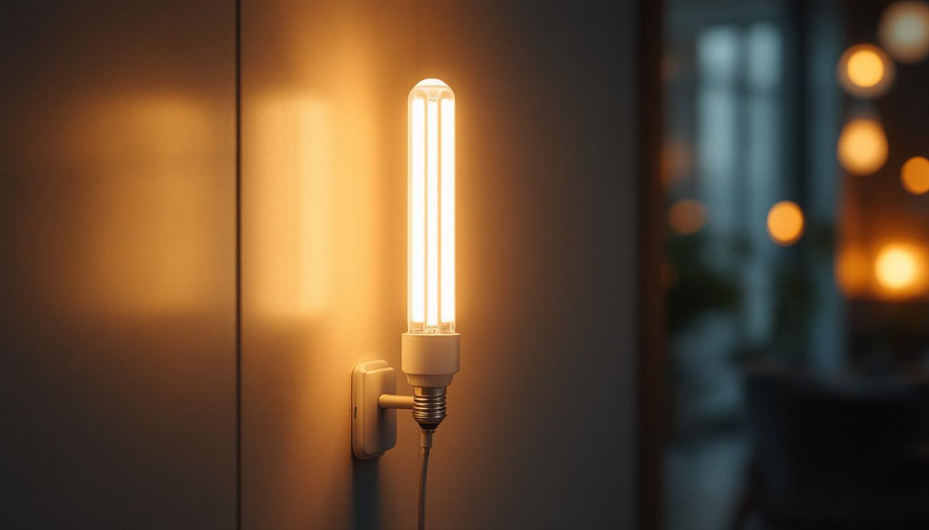 A photograph of a t12 fluorescent bulb in a modern setting