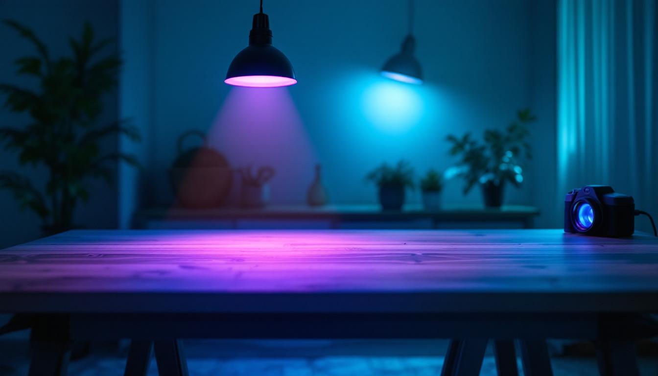 A photograph of a modern lighting setup featuring uv filter lights in action