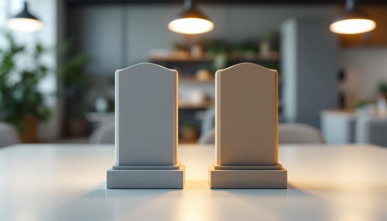 A photograph of a side-by-side comparison of shunted and non-shunted tombstones used in lighting fixtures