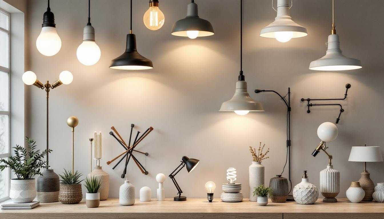 A photograph of a beautifully arranged display of various lighting fixtures