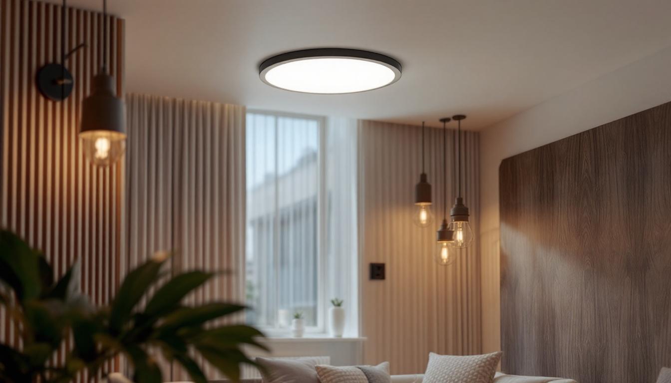 A photograph of a modern enclosed recessed light fixture installed in a stylish interior setting