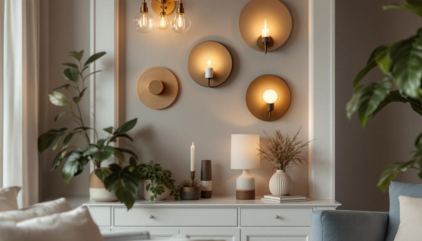 A photograph of a beautifully styled interior space featuring a variety of sconces and other lighting options