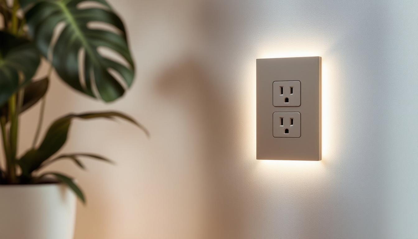 A photograph of a stylish wall outlet cover box integrated into a modern interior setting