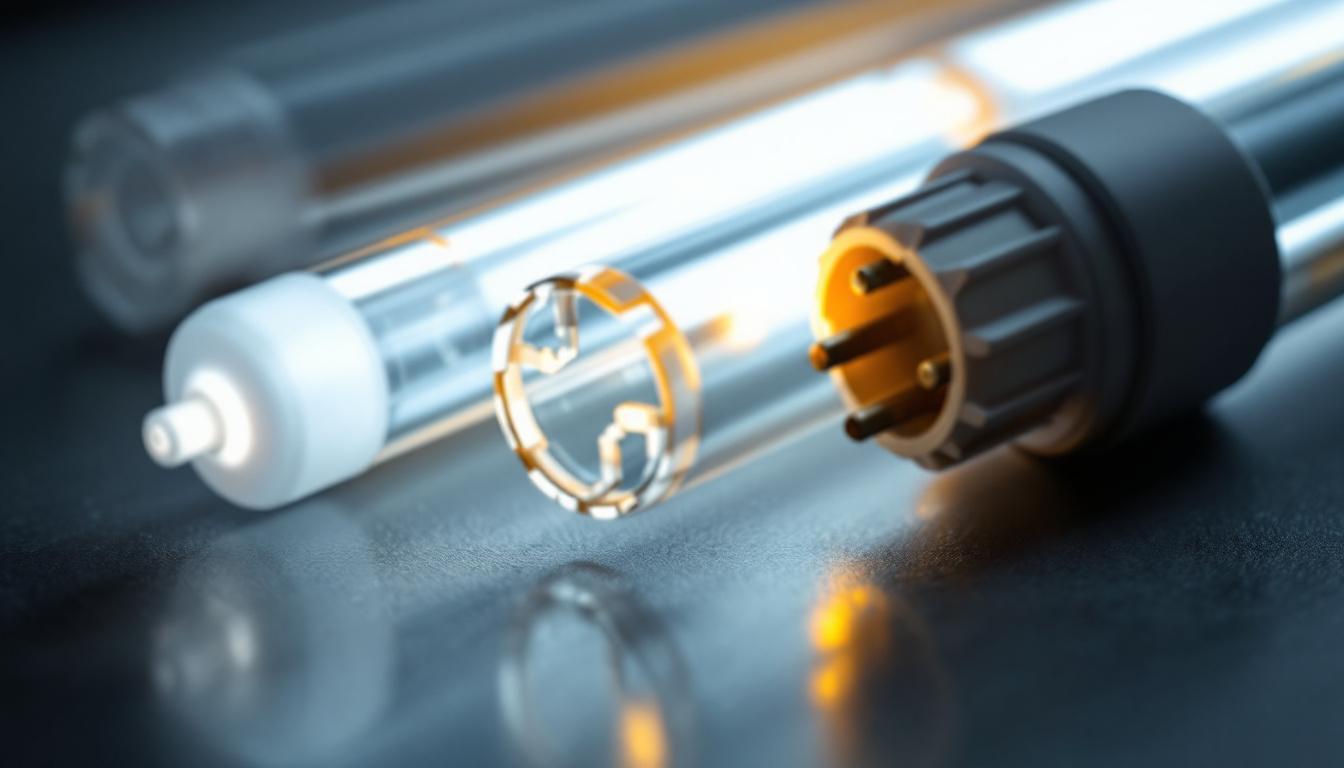 A photograph of a close-up view of various types of fluorescent tube ends