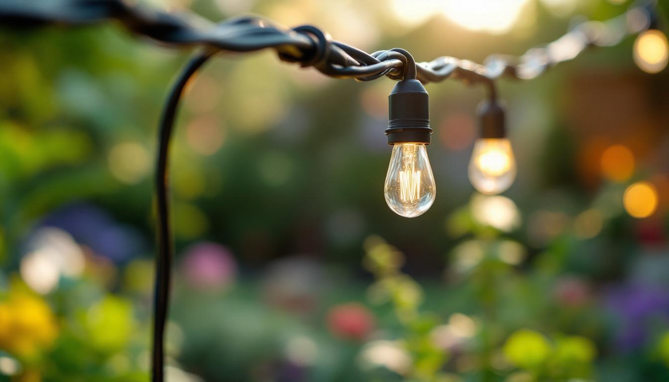 A photograph of a close-up shot of a garden light wire connector being installed